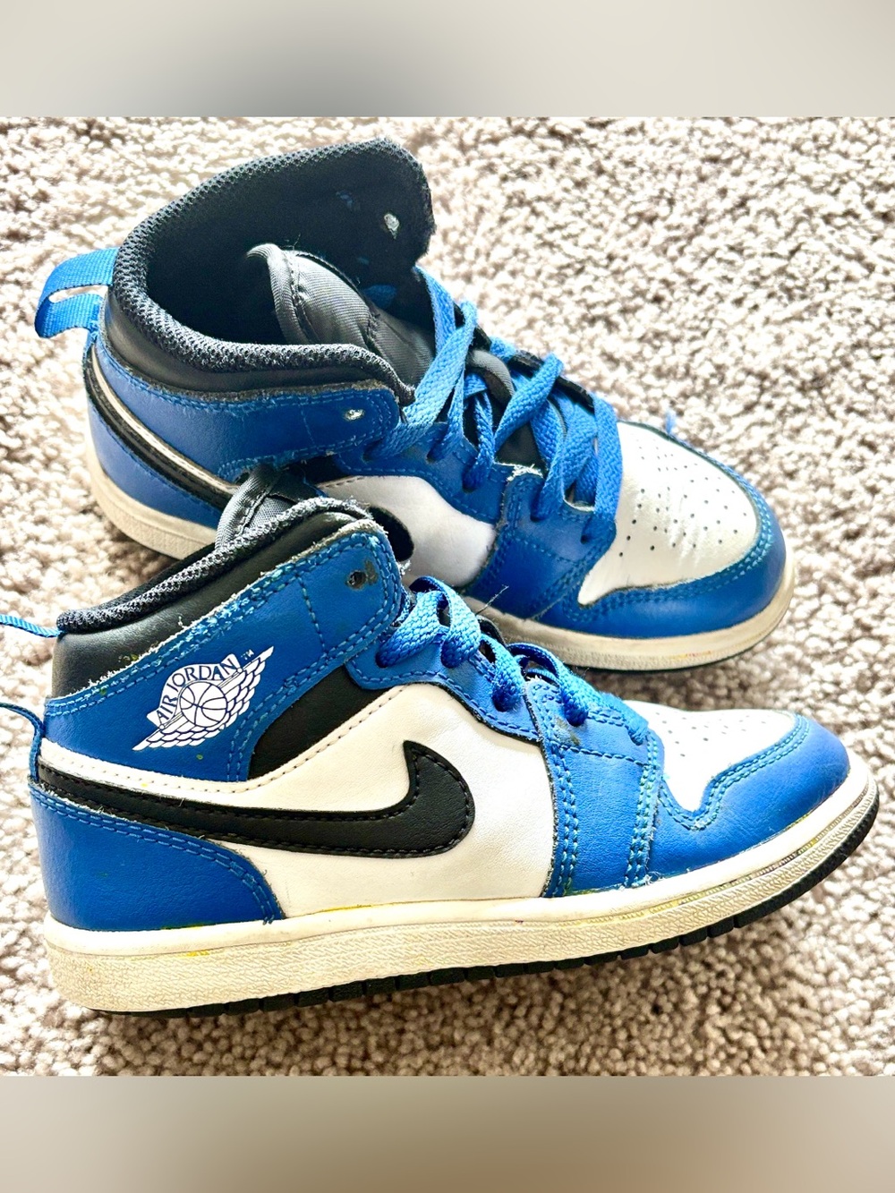 Nike Air Jordan 1 Mid Blue, White & Black Kids Sneakers